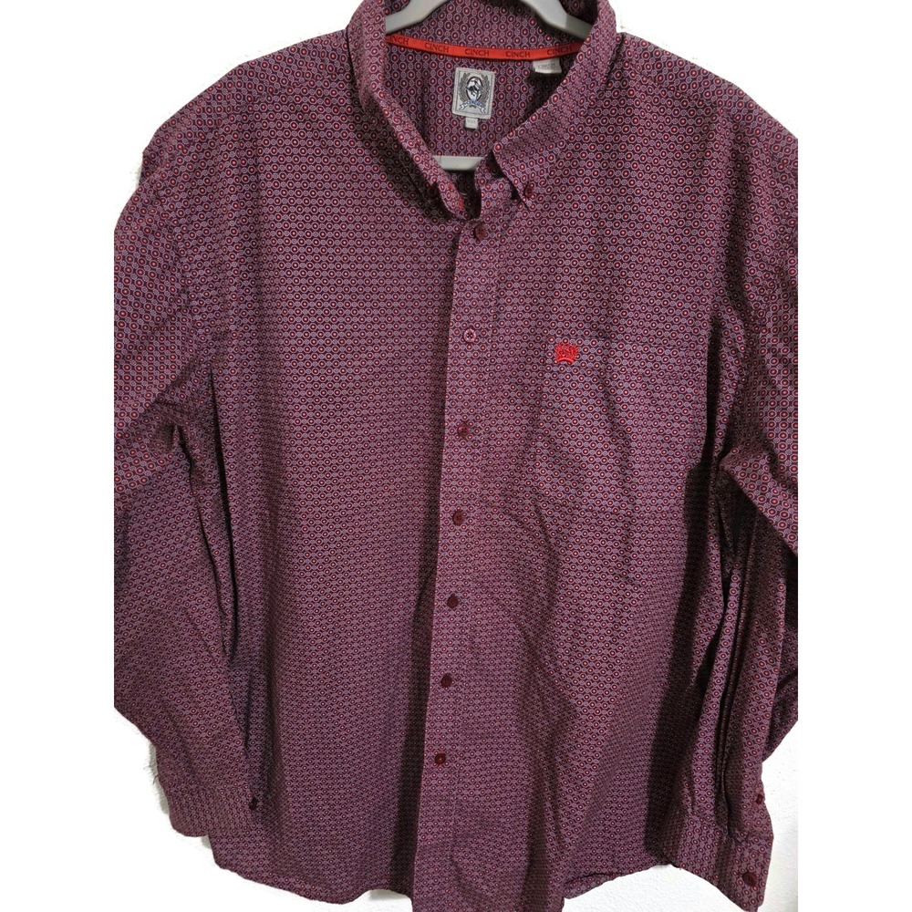 Cinch‎ Mens XXL Red Geometric Medallion Print Long Sleeve Western Button Down